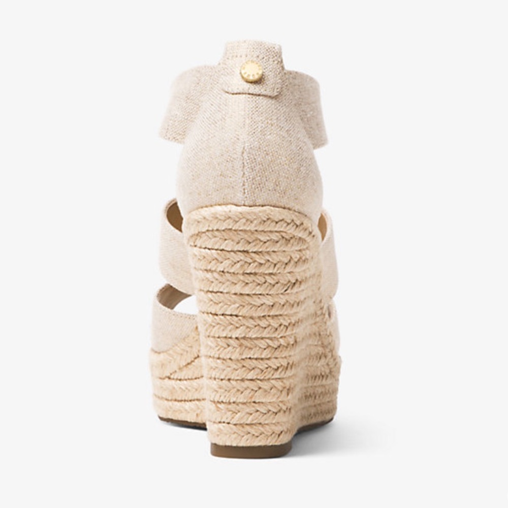 Michael Kors Damita Linen Beige Wedge Sandals - Picture 2 of 11